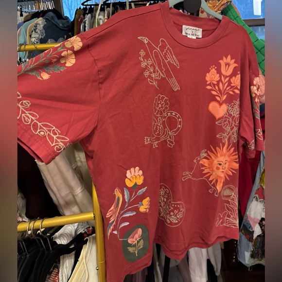 NWT Free People Denim And Bone Telling Tales Tee - brick red combo - medium - Picture 9 of 11